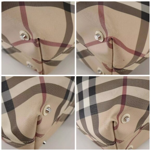 BURBERRY Nova Check Tote Bag PVC Leather Beige Auth 106619 - Picture 14 of 16